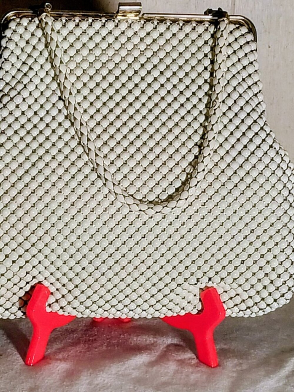 BEAUTIFUL Art Deco  IVORY Color Vintage Whiting Davis Mesh Handbag Purse USA